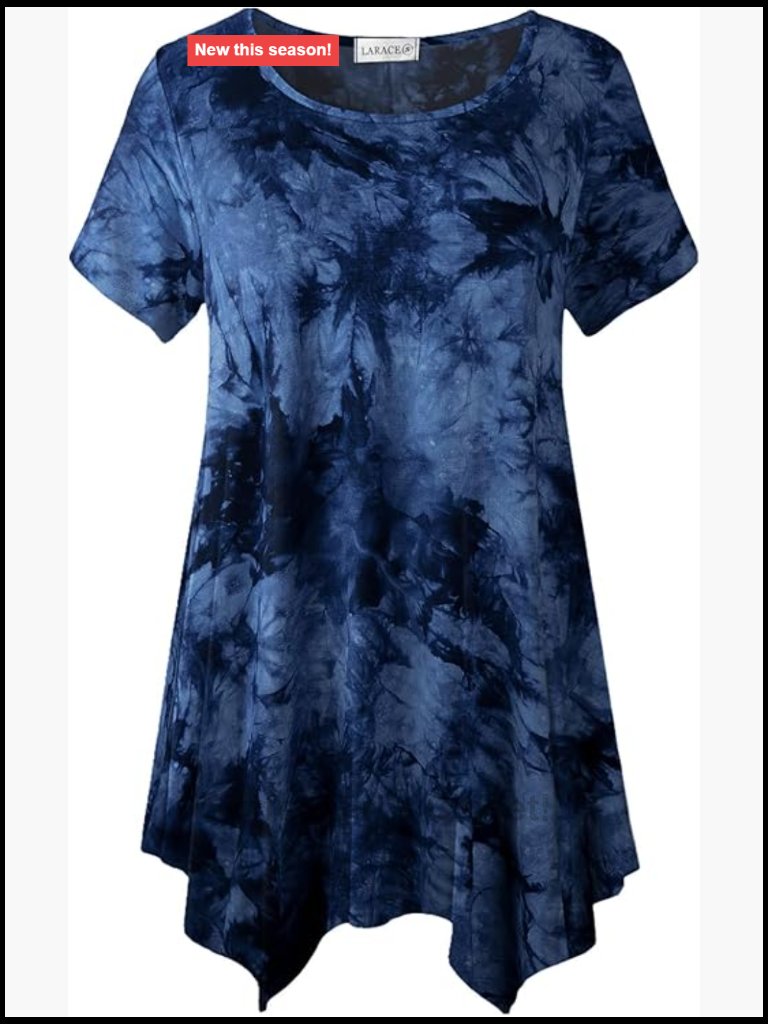 Plus Size Tunic Top Short Sleeve Crew Neck Flowy Hem Blouse